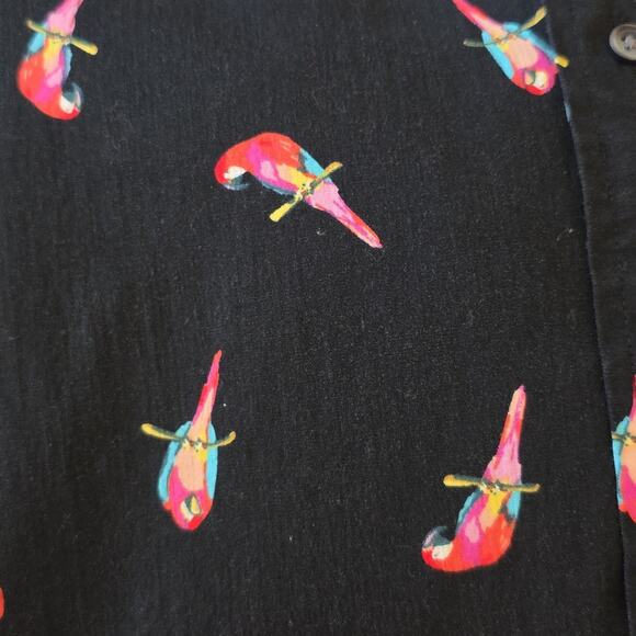Mens Sz 2XL Classic Fit Black Parrot Print Button Down Islands George Shirt - Picture 12 of 12